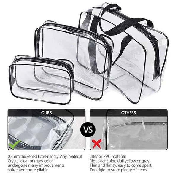 House of Quirk 3 Pack Clear PVC Cosmetic Bags Travel Toiletry Bag Set 1 - LXINDIA.COM