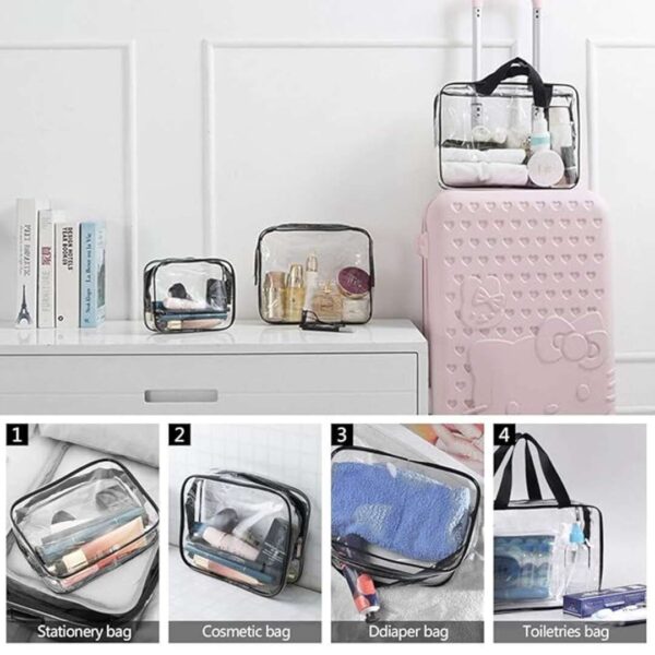 House of Quirk 3 Pack Clear PVC Cosmetic Bags Travel Toiletry Bag Set 3 - LXINDIA.COM