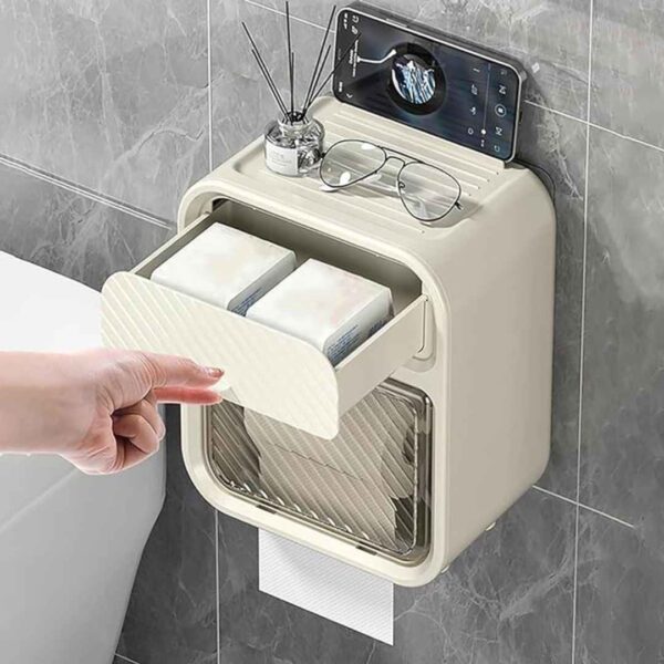 House of Quirk Punch Free Toilet Paper Holder Wall Mounted Beige 2 - LXINDIA.COM