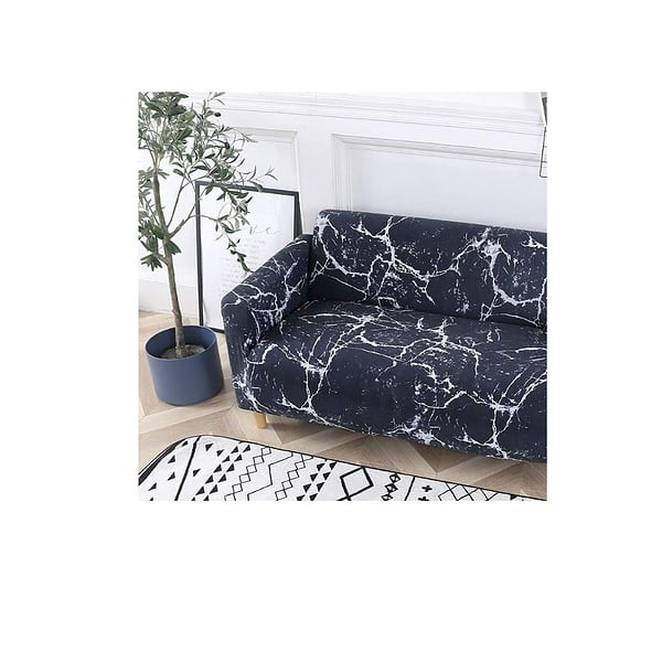 House of Quirk Triple Seater Big Elasticity Flexible Stretch Sofa Black Marble a - LXINDIA.COM