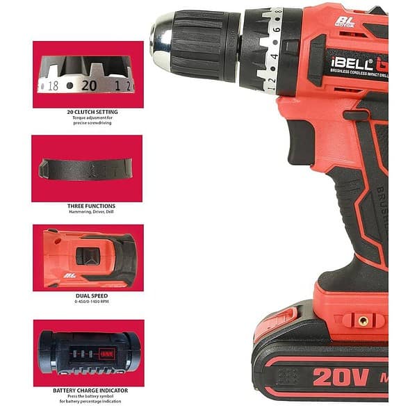 IBELL Brushless Cordless Impact Driver Drill Bm18 60 Red2 - LXINDIA.COM