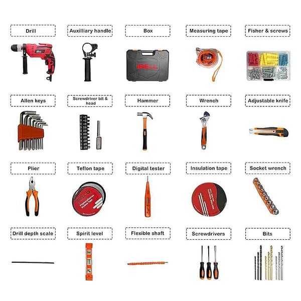 IBELL Professional Tool Kit with Impact Drill TD13 100 650 W1 - LXINDIA.COM