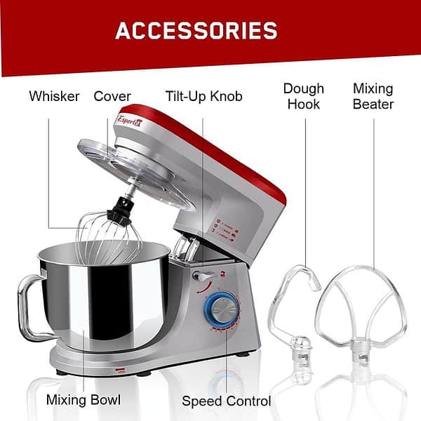 INALSA Stand Mixer Professional Esperto 1400W Beater Silver Red3 - LXINDIA.COM