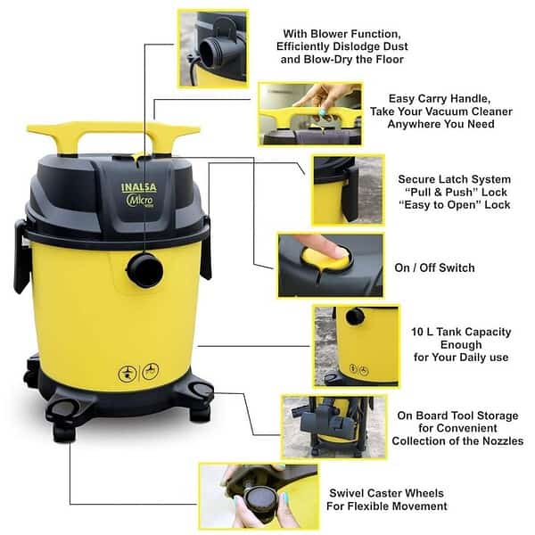 INALSA Wet and Dry Vacuum Cleaner for Home10 ltr Capacity1200 W WD 103 - LXINDIA.COM