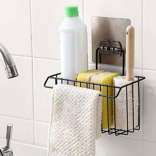 ISLA Sink Caddy Organizer Metal Iron Sponge Holder Rack Drain Rack Black - LXINDIA.COM