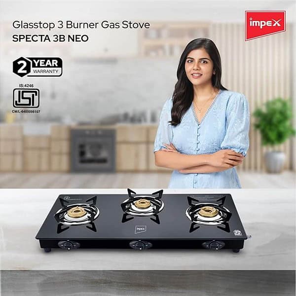 Impex 3 Burner Glasstop Gas Stove SPECTA 3B NEO 1 - LXINDIA.COM