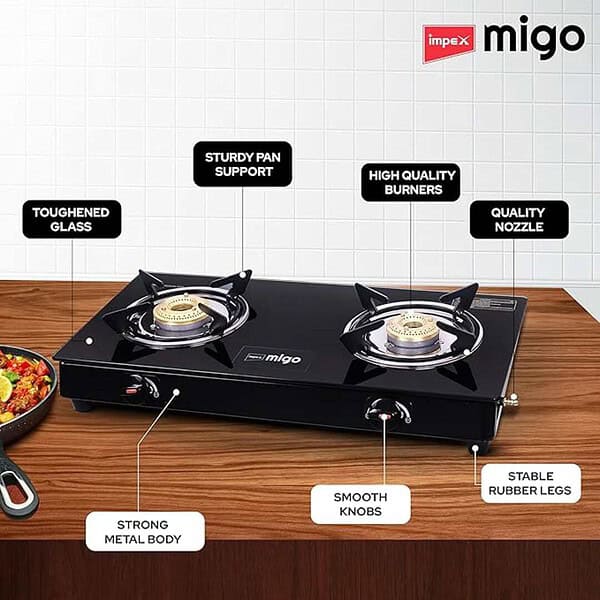 Impex Migo 2 Burner Gas Stove 6 mm Toughened Glass Top LINEA 2B 1 - LXINDIA.COM