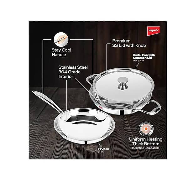 Impex Serene Triply Kadaipan 24cm Frypan 24cm Cookware Set B - LXINDIA.COM