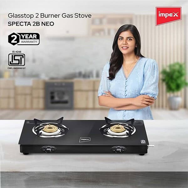 Impex Specta 2B Neo GlassTop Bonnet 2 Burner Stove Black NEO 2 Burner 1 - LXINDIA.COM