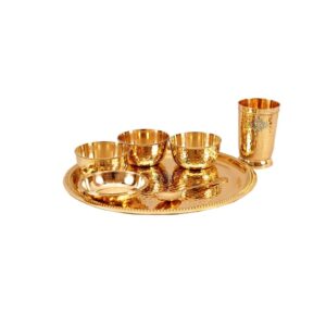 Indian Art Villa Pure Brass 7 Pieces Dinner Set - LXINDIA.COM