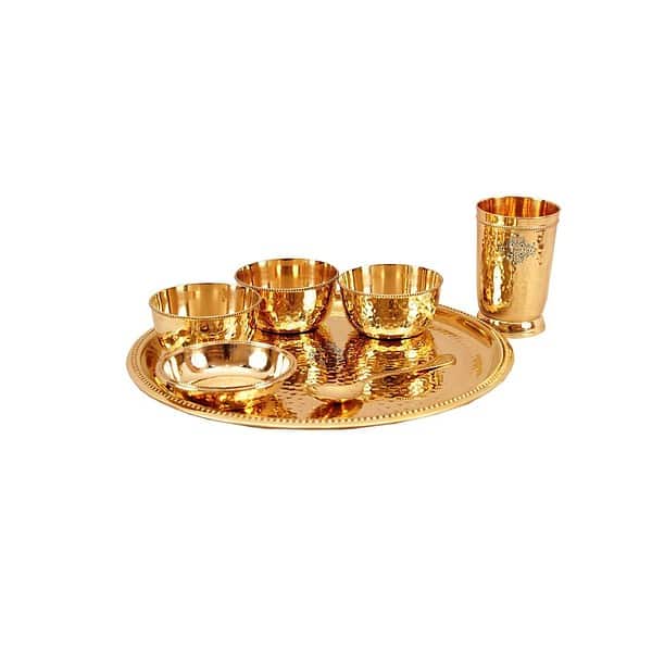 Indian Art Villa Pure Brass 7 Pieces Dinner Set - LXINDIA.COM