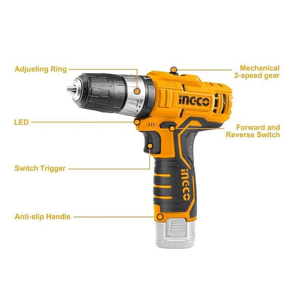 Ingco Cordless Impact Drill 12V Lithium Ion 20Nm2 - LXINDIA.COM