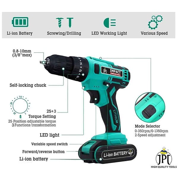 JPT Portable Cordless Drill Machine 25 Nm Torque2 - LXINDIA.COM