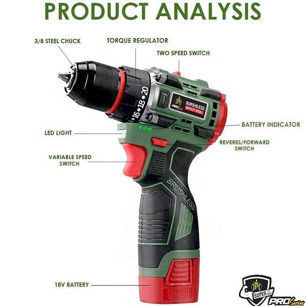 JPT Pro Series 18V Brushless Cordless Impact Drill1 - LXINDIA.COM