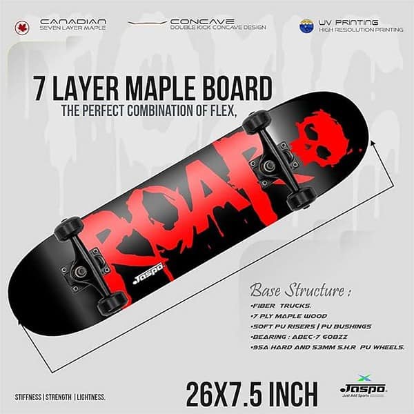 Jaspo Experts 26 x 7.5 Canadian Maple Premium Skateboard Red Black Uv Print 1 - LXINDIA.COM