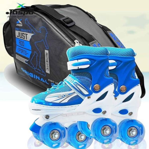 Jaspo Scud Adjustable Quad Roller Skates with LED Wheels Blue S 1 - LXINDIA.COM