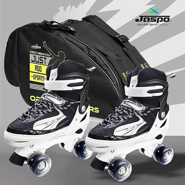 Jaspo Scud Adjustable Quad Roller Skates with PU LED Wheels Black 1 - LXINDIA.COM