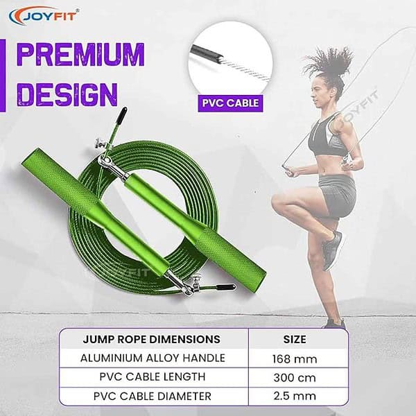 JoyFit Aluminium Adjustable Jumping Rope for Men Women Green 1 - LXINDIA.COM