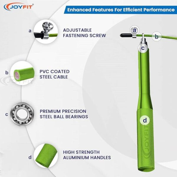 JoyFit Aluminium Adjustable Jumping Rope for Men Women Green 2 - LXINDIA.COM