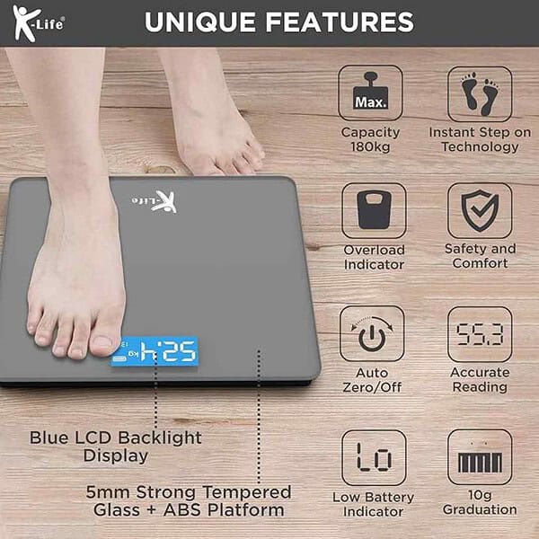 K Life WS 101 Digital Personal Electronic Body Weight Machine for Human Body Grey 3 - LXINDIA.COM