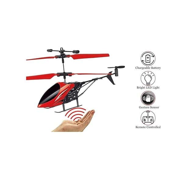 KIDZYMON Flying Helicopter with Hand Induction Watch Charging Helicopter with 3D Light Red B - LXINDIA.COM