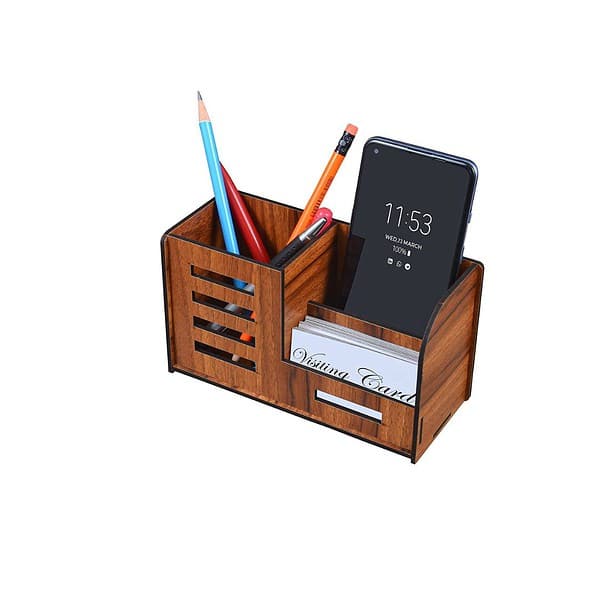 Kbr Pen Stand With Visiting Card and Mobile Holder Brown - LXINDIA.COM