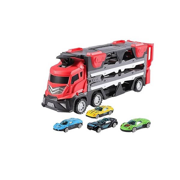 Kidology Mega Hauler Truck with Ejection Race Track Includes 4 Alloy Car Red - LXINDIA.COM