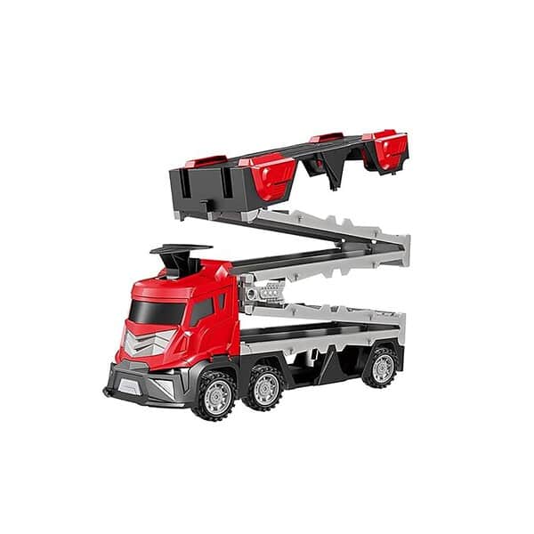 Kidology Mega Hauler Truck with Ejection Race Track Includes 4 Alloy Car Red A - LXINDIA.COM