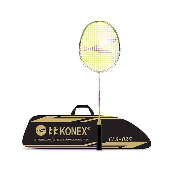 Konex Premium Badminton Racquet with Carbon Shaft Pearl White and Neon Yellow - LXINDIA.COM