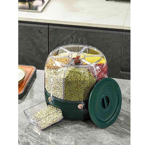 Krevia Plastic 6 Grid Round Food Dispenser Cereal Storage Container Green 2 - LXINDIA.COM