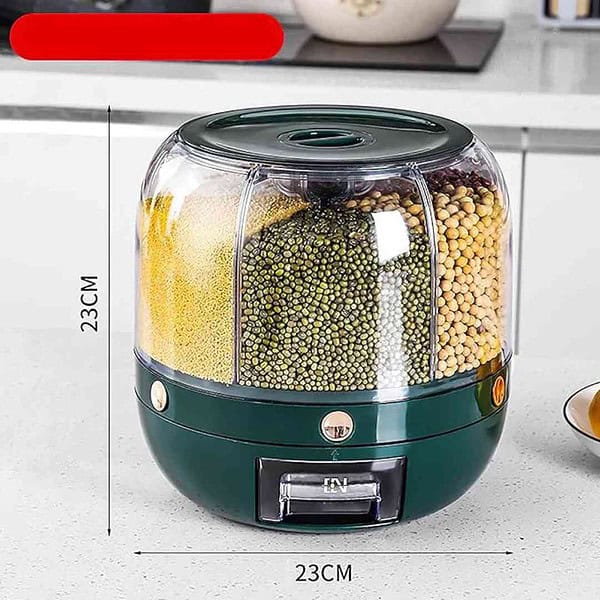 Krevia Plastic 6 Grid Round Food Dispenser Cereal Storage Container Green 3 - LXINDIA.COM