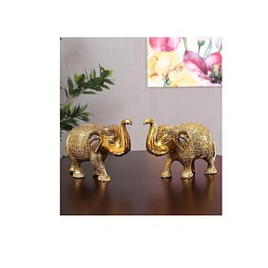 KridayKraft Metal Elephant Statue Medium Size Gold Polish 2 pcs Set for Showpiece - LXINDIA.COM