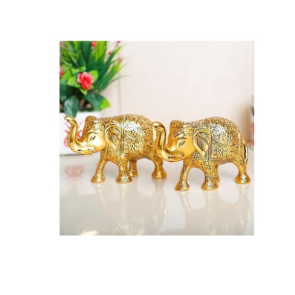 KridayKraft Metal Elephant Statue Medium Size Gold Polish 2 pcs Set for Showpiece A - LXINDIA.COM