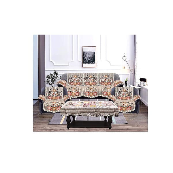 Kuber Industries Flower Design Cotton Floral 5 Seater Sofa Cover Set a - LXINDIA.COM