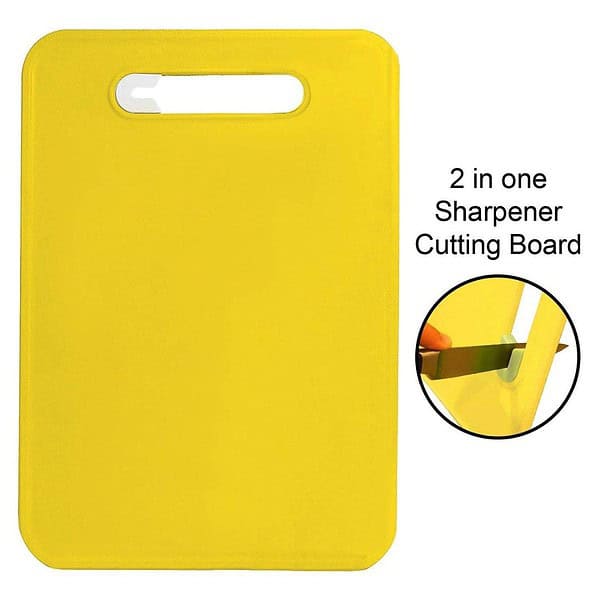 Kuber Industries Plastic 2 in 1 Knife Sharpener Chopping Cutting Board Yellow2 - LXINDIA.COM