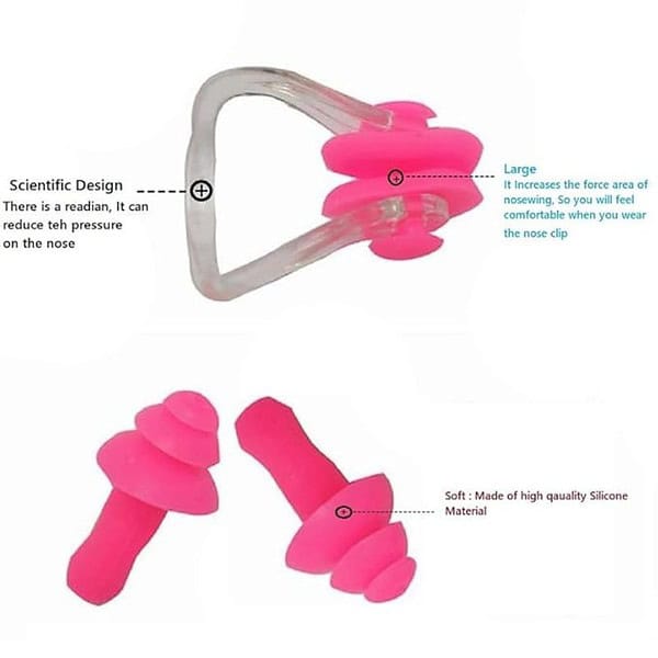 LEBAMI Swimming Kit Goggles Swim Cap Nose Clip Ear Plugs Pink 2 - LXINDIA.COM