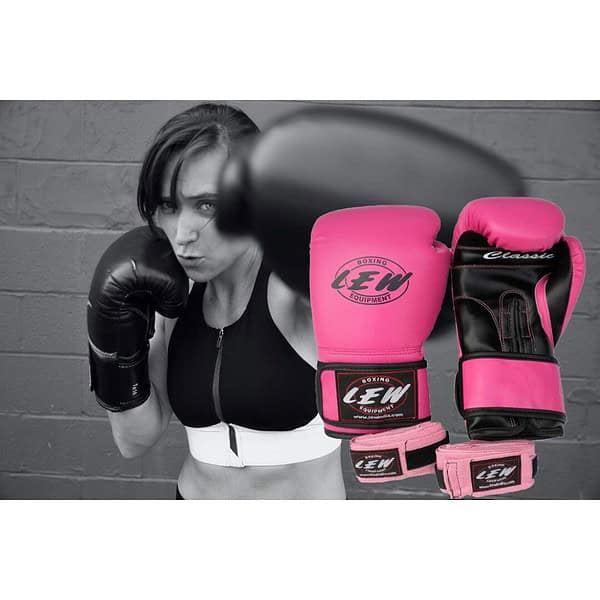 LEW Classic PU Leather Fight Boxing Gloves Pink A - LXINDIA.COM