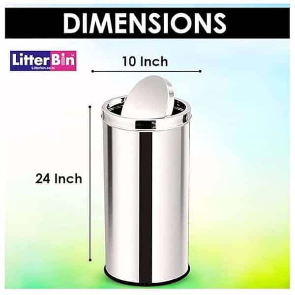 LITTERBIN Stainless Steel Swing Dust Bin with Lid 30 Liter 3 - LXINDIA.COM