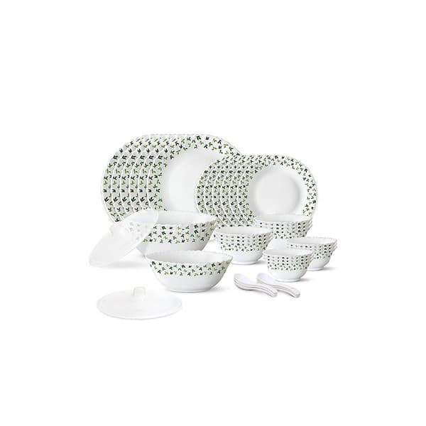 Larah by Borosil Sage Opalware Dinner Set 35 Pieces - LXINDIA.COM