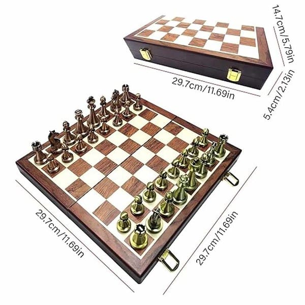 Large Metal Deluxe Chess Retro Copper Plated Alloy Chess Adult Set Board Game 2 - LXINDIA.COM