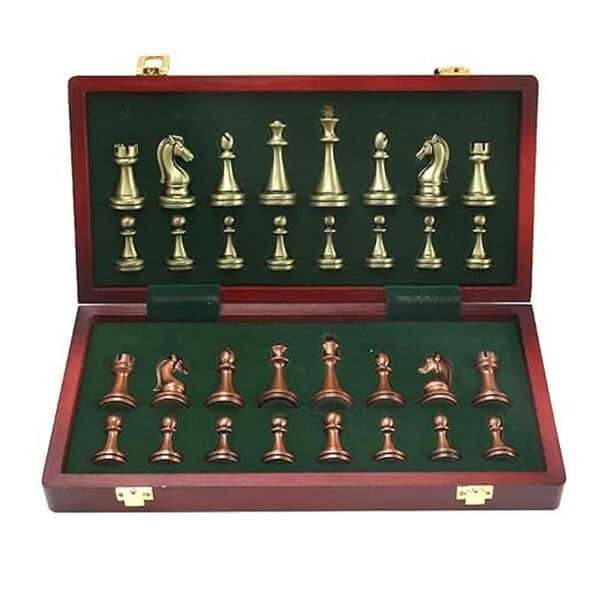 Large Metal Deluxe Chess Retro Copper Plated Alloy Chess Adult Set Board Game 3 - LXINDIA.COM