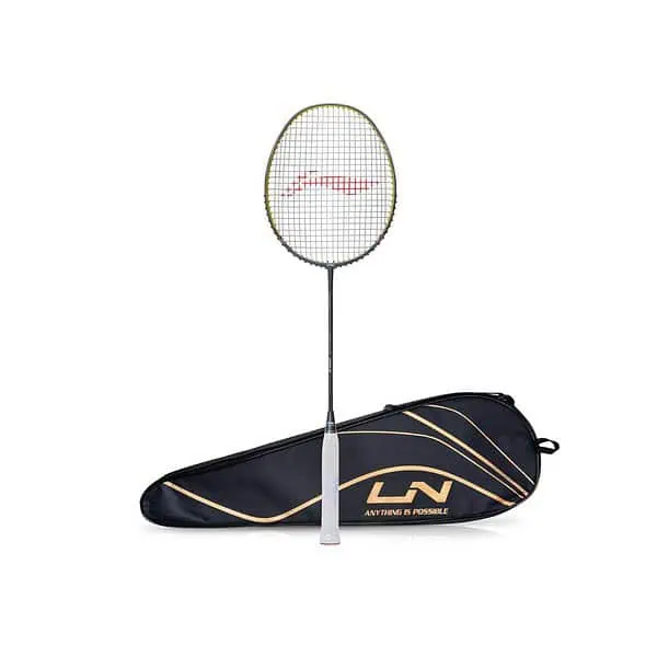 Li Ning Wind Lite 700 Carbon Graphite Badminton Strung Racket with Full Racket Cover Dark Grey andLime - LXINDIA.COM