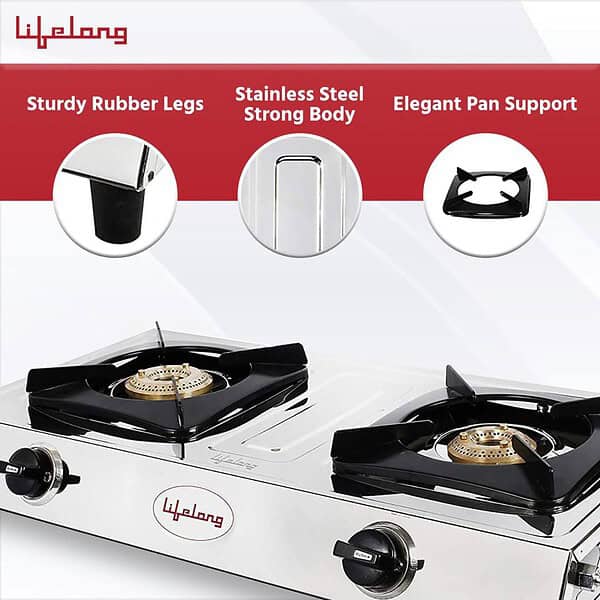 Lifelong 2 Burner Gas Stove Top for Kitchen Silver LLGS9903 - LXINDIA.COM