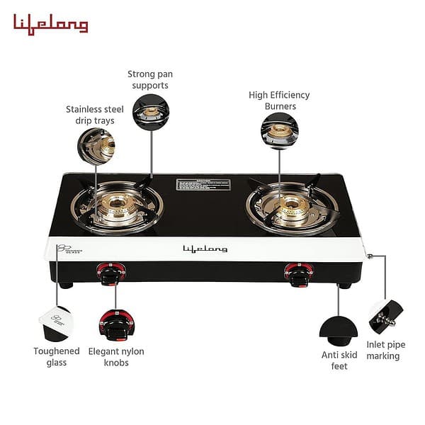 Lifelong Glass Top 2 Burner Gas Stove LLGS2112 - LXINDIA.COM