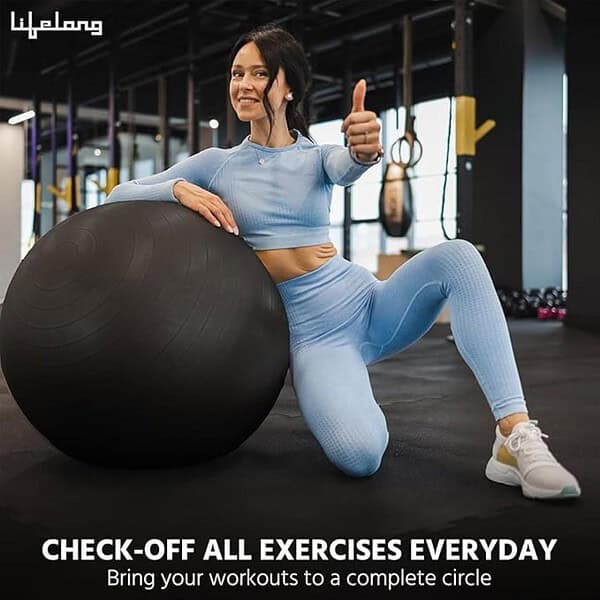 Lifelong Gym Ball for Exercise Anti Burst Exercise Ball with Foot Pump Black 1 - LXINDIA.COM