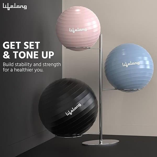 Lifelong Gym Ball for Exercise Anti Burst Exercise Ball with Foot Pump Black 2 - LXINDIA.COM