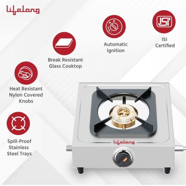 Lifelong Llgs299 Automatic Ignition 1 Burner Stainless Steel Gas Stove1 - LXINDIA.COM