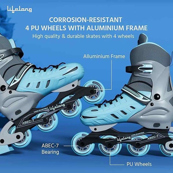 Lifelong Skating Shoes Roller Skate Shoes 4 Wheels Inline Skates Blue 3 - LXINDIA.COM