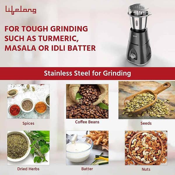 Lifelong Uno LX 350 Watt Mixer Grinder 1 Jar Grey1 - LXINDIA.COM