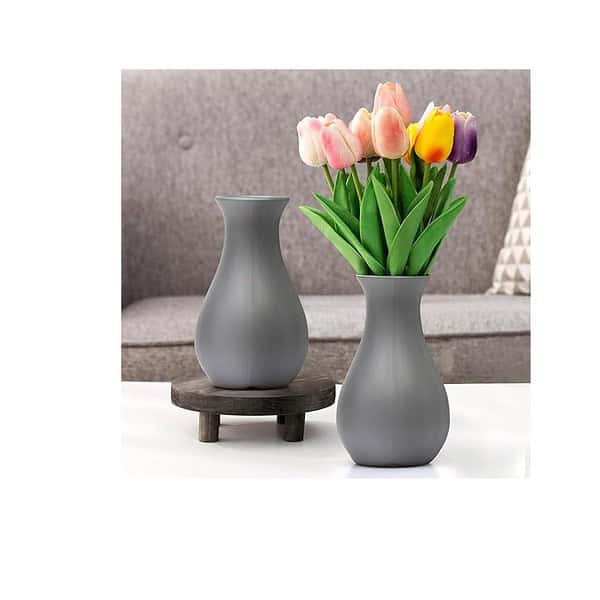 Livzing 5.9 inch Plastic Flower Vase for Home Decor Pack of 2 Grey - LXINDIA.COM